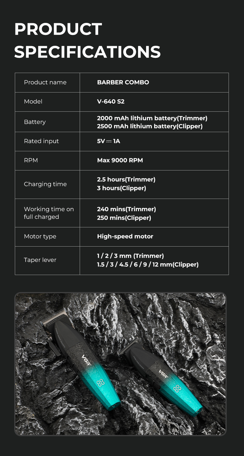VGR640 set of hair clippers, electric clippers, rechargeable hair clippers, men's engraving professional hair salon cross-border electric clippers pic 9