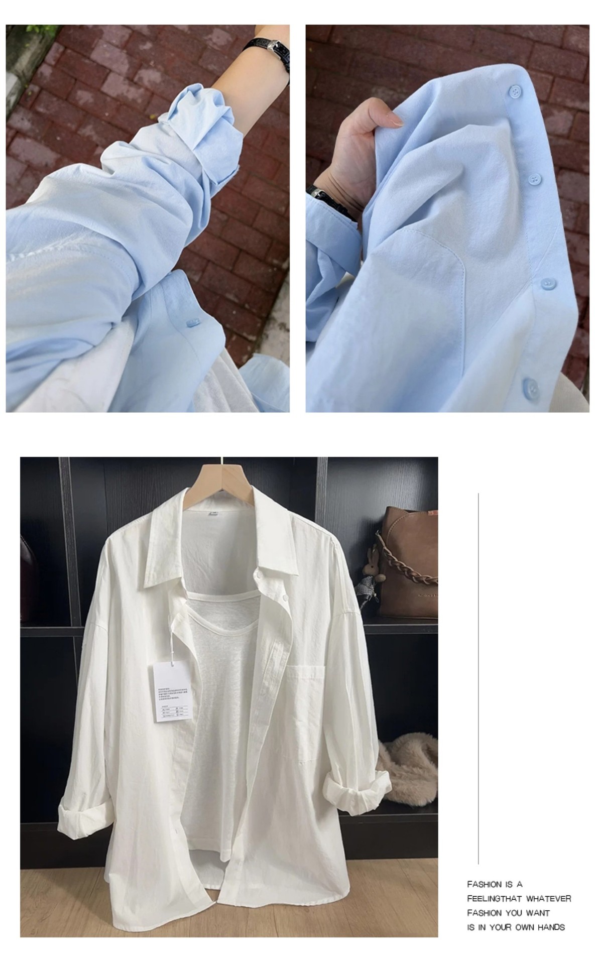 polo翻领白色衬衫女夏季宽松显瘦遮肉长袖衬衣防晒开衫松弛感上衣详情5
