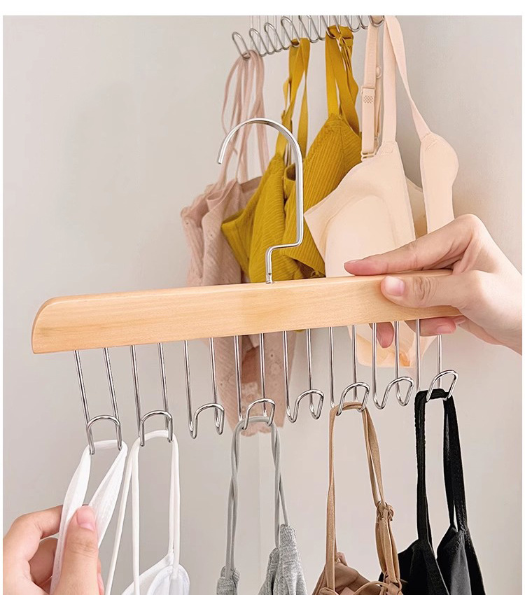 8-hook wooden hanger hanger for storing underwear, vests and ties, student dormitory solid wood wavy drying hanger pic 3