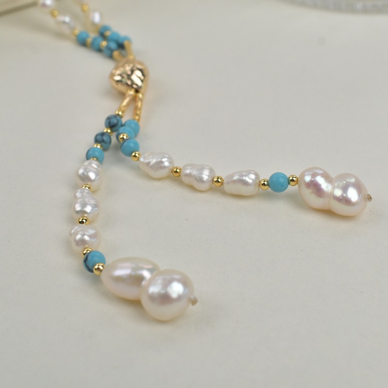 绿松石天然淡水珍珠项链女轻奢简约百搭一链多戴锁骨链颈链毛衣链详情9