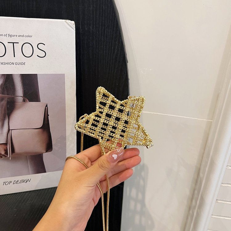 跨境2024夏新款小香风镂空金属星星包晚宴包单肩斜挎气质链条女包详情140