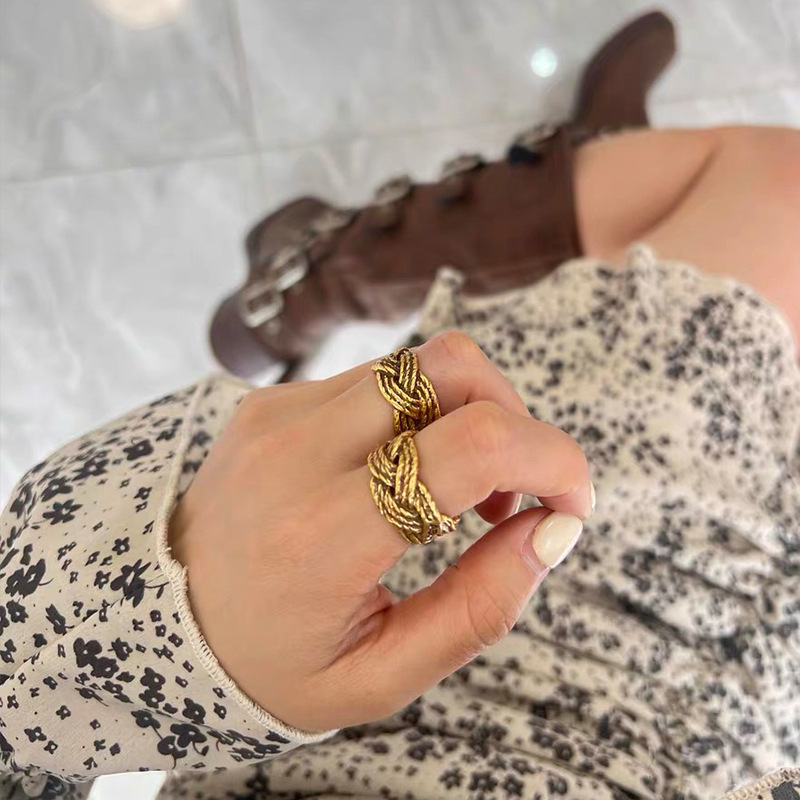 法国小众设计AB同款时尚百搭个性复古感麦穗编织戒指轻奢做旧指环详情8