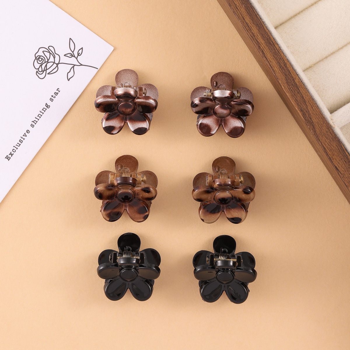 欧美跨境6只卡装豹纹发夹塑料简约小号碎发刘海夹顶夹女发饰批发详情2