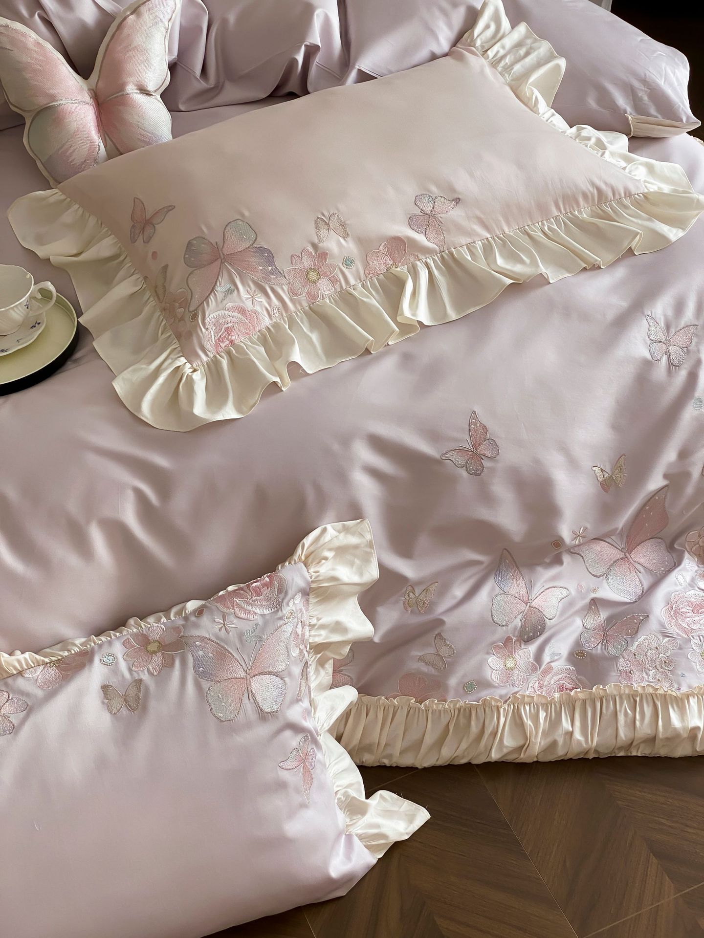法式公主风唯美花边刺绣款蝴蝶全棉四件套被套柔软亲肤床品详情20