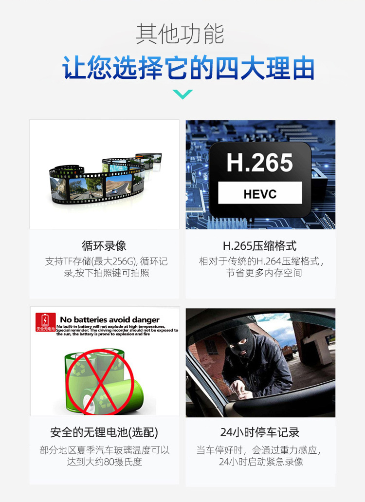 高清夜视小巧隐藏货驶24h带监控4k内外免走线行车记录仪前后双录详情10