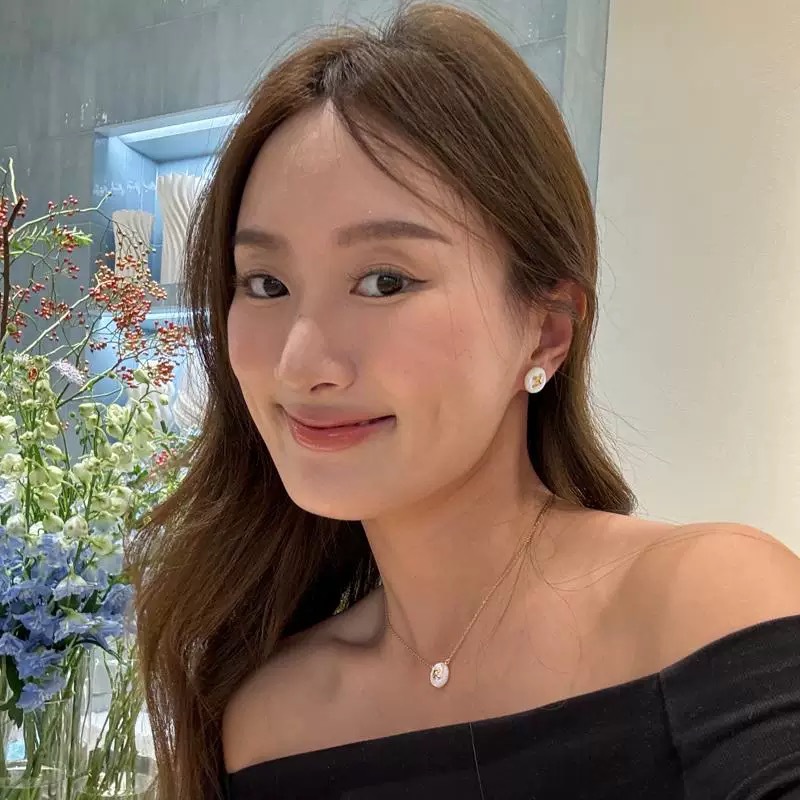 何*贝母纽扣项链 高级感轻奢优雅简约ins风白色纽扣耳钉项链套装详情3