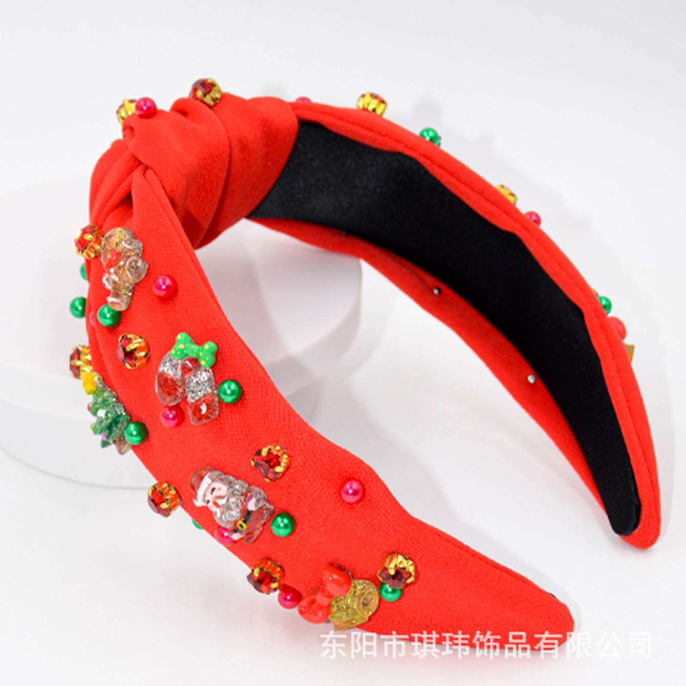 Qiwei Accessories Exclusive European and American new Christmas hair band, hair rope set, fabric, pearl Santa Claus accessory, knot hair accessory for women pic 6