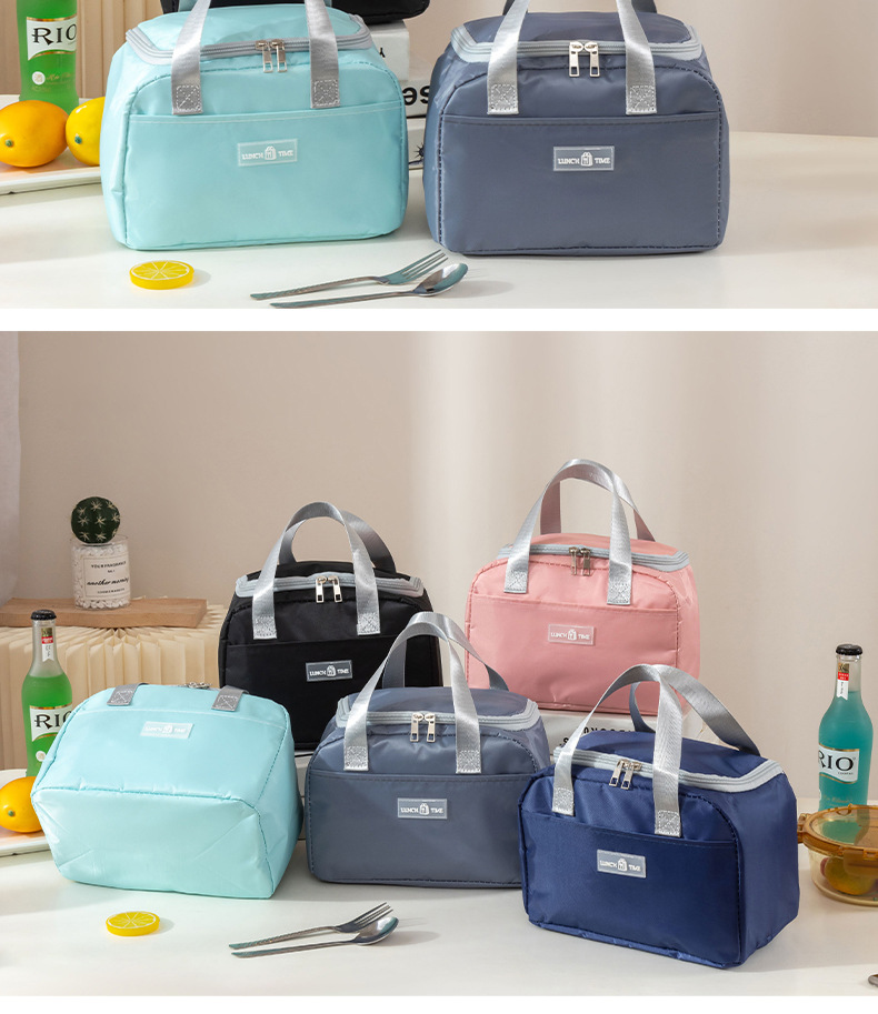 饭盒袋韩版手提儿童午餐包多功能纯色牛津布防水上班族保温袋详情18
