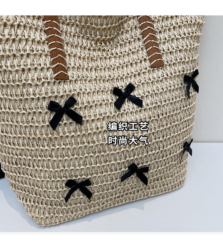 跨境草编包蝴蝶结编织包包女新款潮时尚度假风草编包复古大容量托特包沙滩包手工草编包详情5