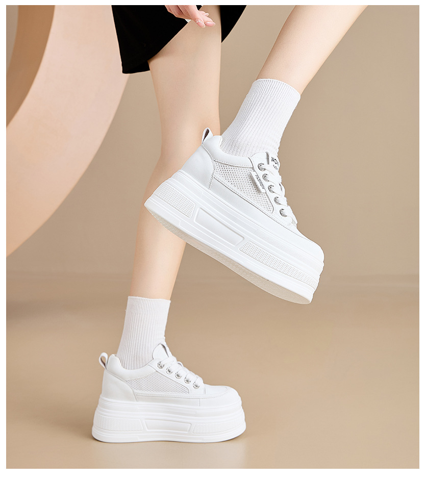 The thick-soled, insole, breathable white sneakers are a perfect match for women and are a new sporty casual shoe for Spring and summer 2025 pic 2