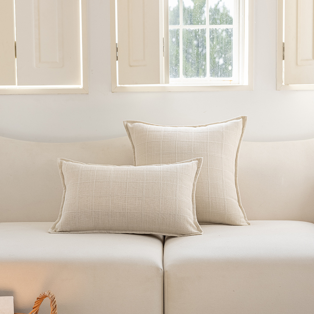 Cross-border minimalist style autumn and winter solid color polyester double-sided jacquard checkered home cushion Headboard sofa pillowcase pic 18