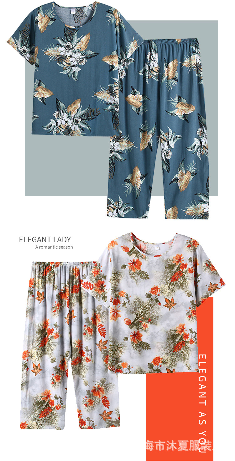 In summer, middle-aged and elderly mothers and grandmothers can wear loose, large-sized short-sleeved home clothes, pajamas and thin cotton silk suits for women pic 6