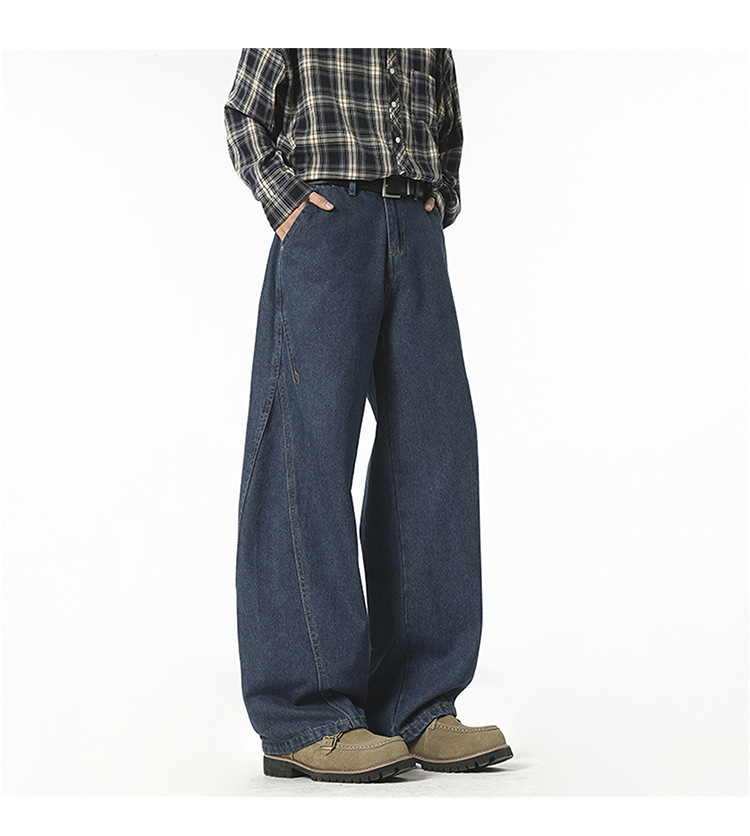 Custom-made 2026 Spring new denim blue jeans for men, American streetwear brand, retro scimitar pants, straight-leg trousers pic 13