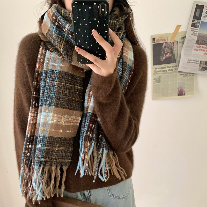 New InS-style high-end scarves for autumn and winter, striped checkered color-blocked warm scarves, starry sky scarves pic 8