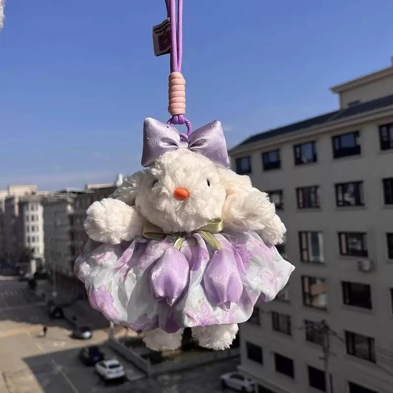可爱垂耳兔玩偶钥匙扣毛绒公仔挂件蝴蝶结穿搭手捧花汽车挂件批发详情5
