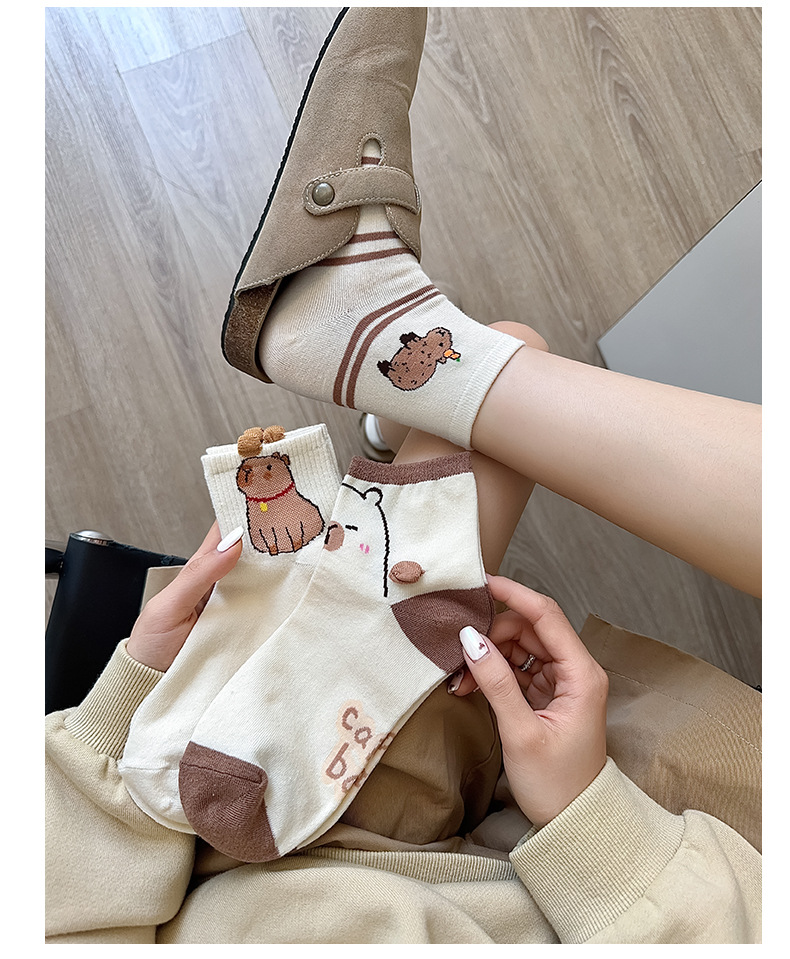 卡通小熊袜子女夏季薄款棉白色短筒袜可爱网红韩版船袜女春秋详情6