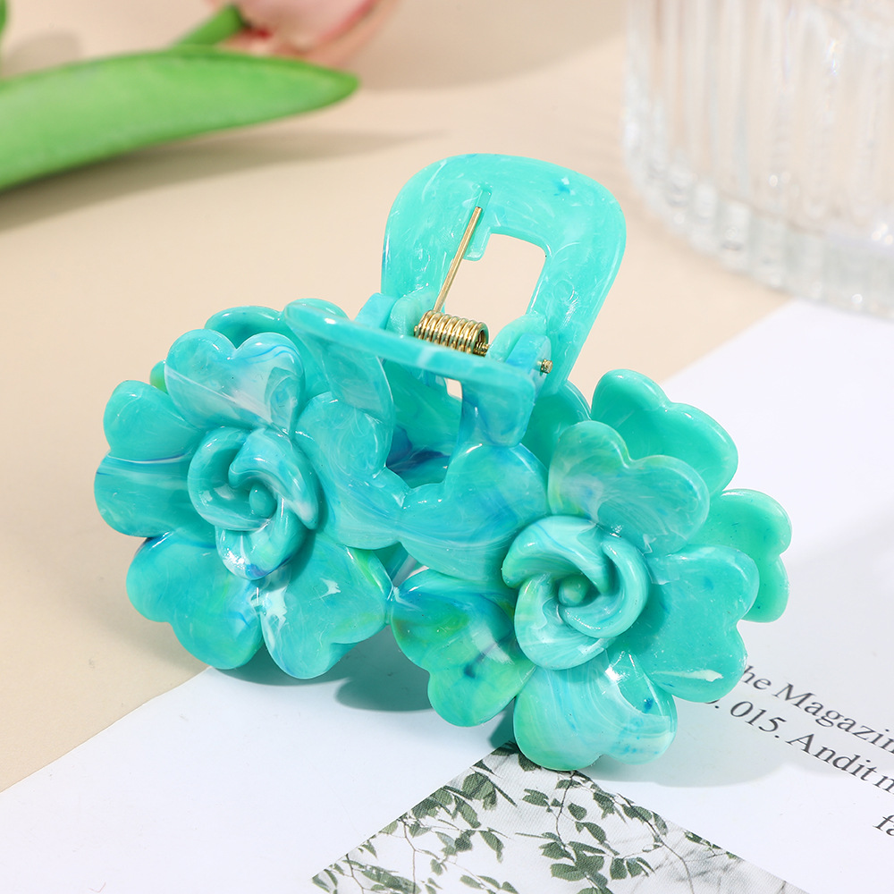 8cm创意玫瑰发爪渐变糖果色双花发饰立体发夹头饰抓夹鲨鱼夹跨境详情4