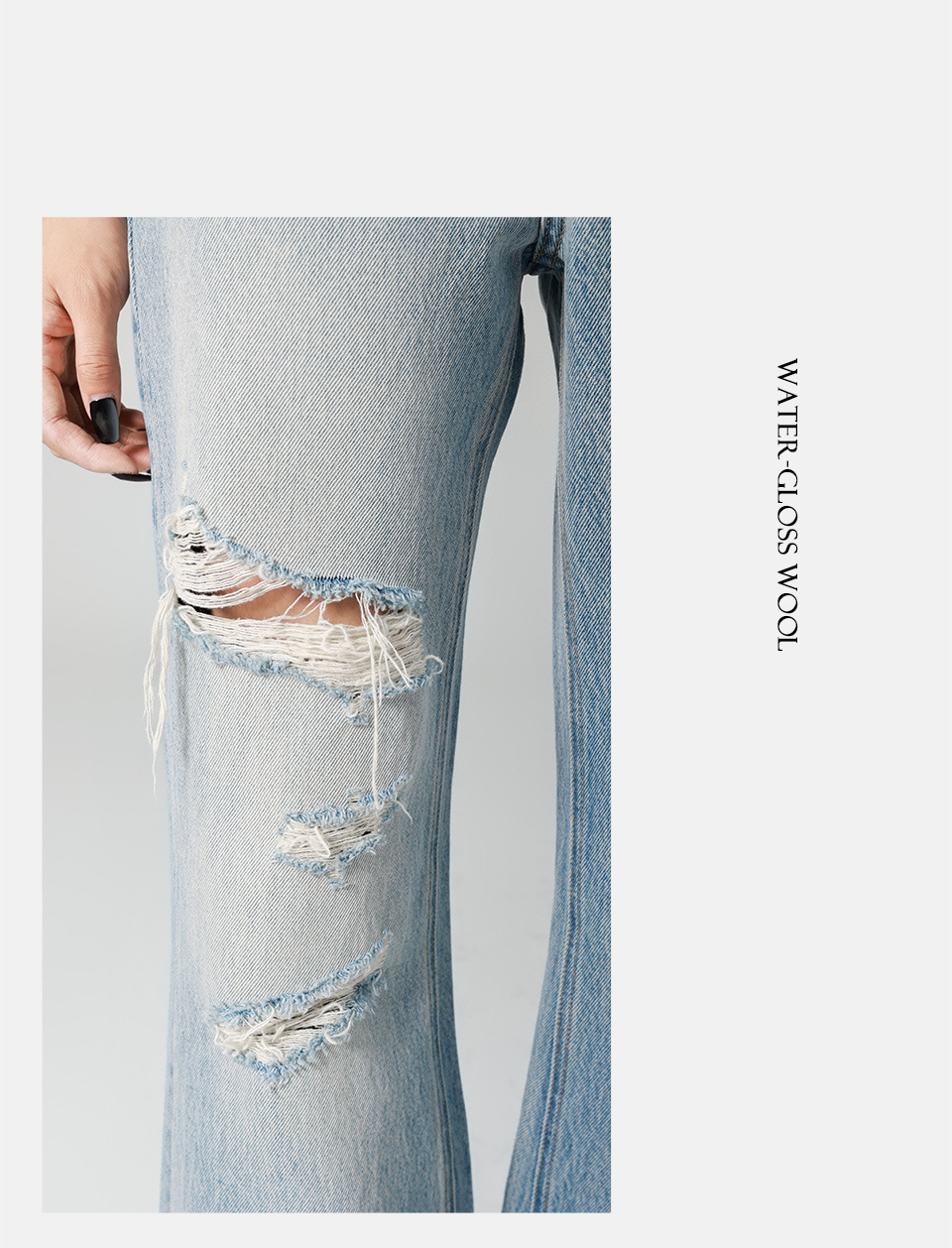 Classic light blue ripped high-waisted flared jeans for women, wide-leg retro flared pants, 25 early autumn new style, slimming pic 13