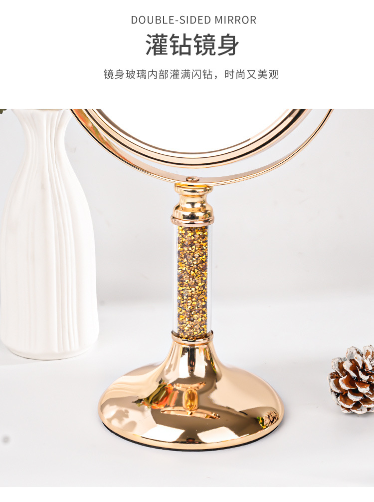 高清双面台式化妆镜厂家金属不锈钢放大5倍镜批发办公室公主镜详情6