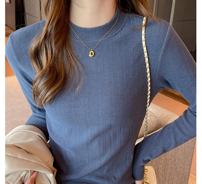 秋冬季磨毛椰绒小立领正肩内搭打底衫女德绒可外穿高级感上衣t恤详情5