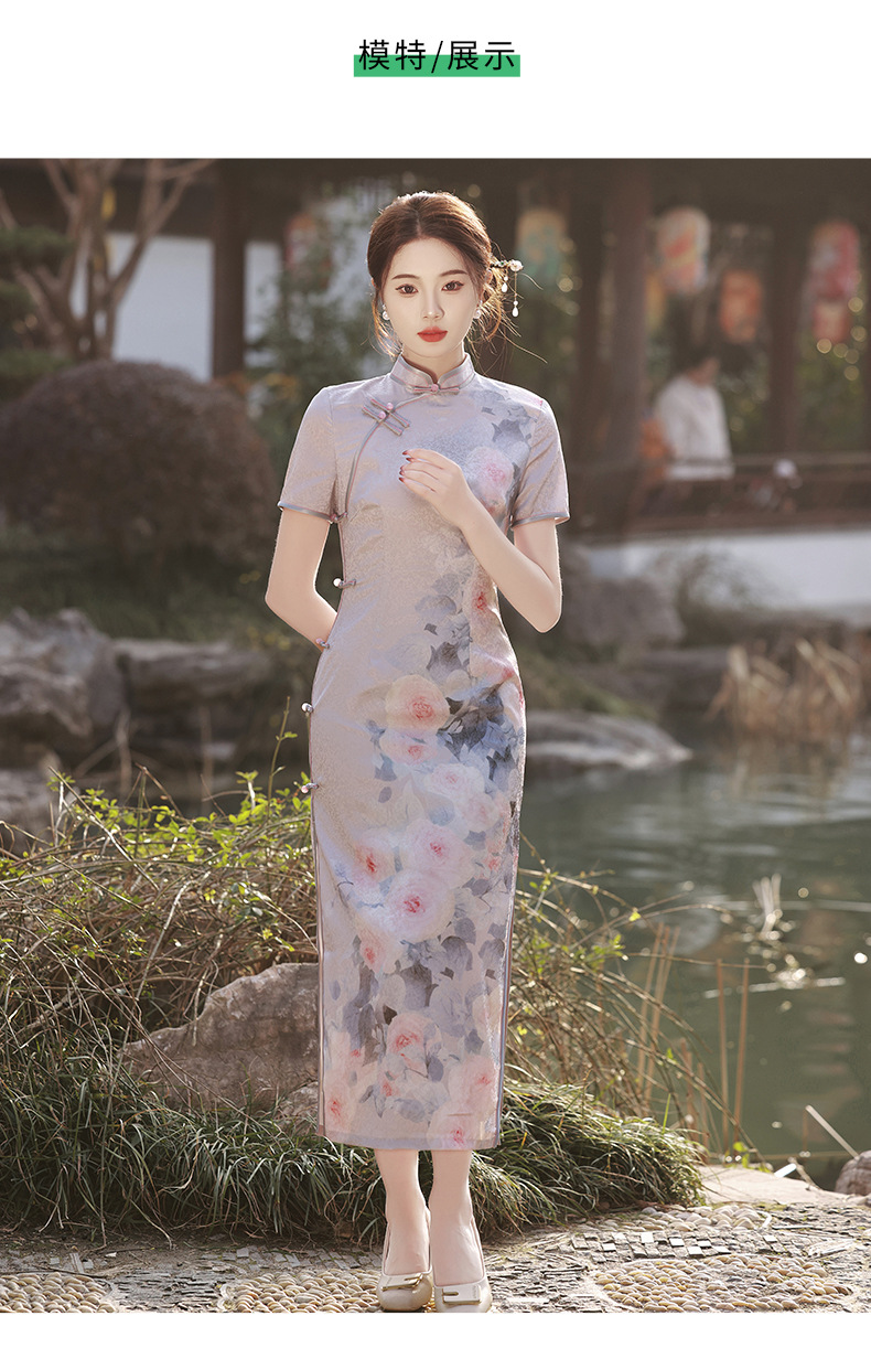 国潮仟金公主双层提花丝绸修身显瘦气质改良年轻款长款走秀旗袍连衣裙详情8