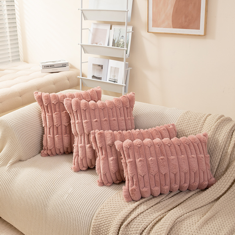 北欧ins风纯色链条编花胖条抱枕套兔毛绒床头沙发靠枕多色可选详情23