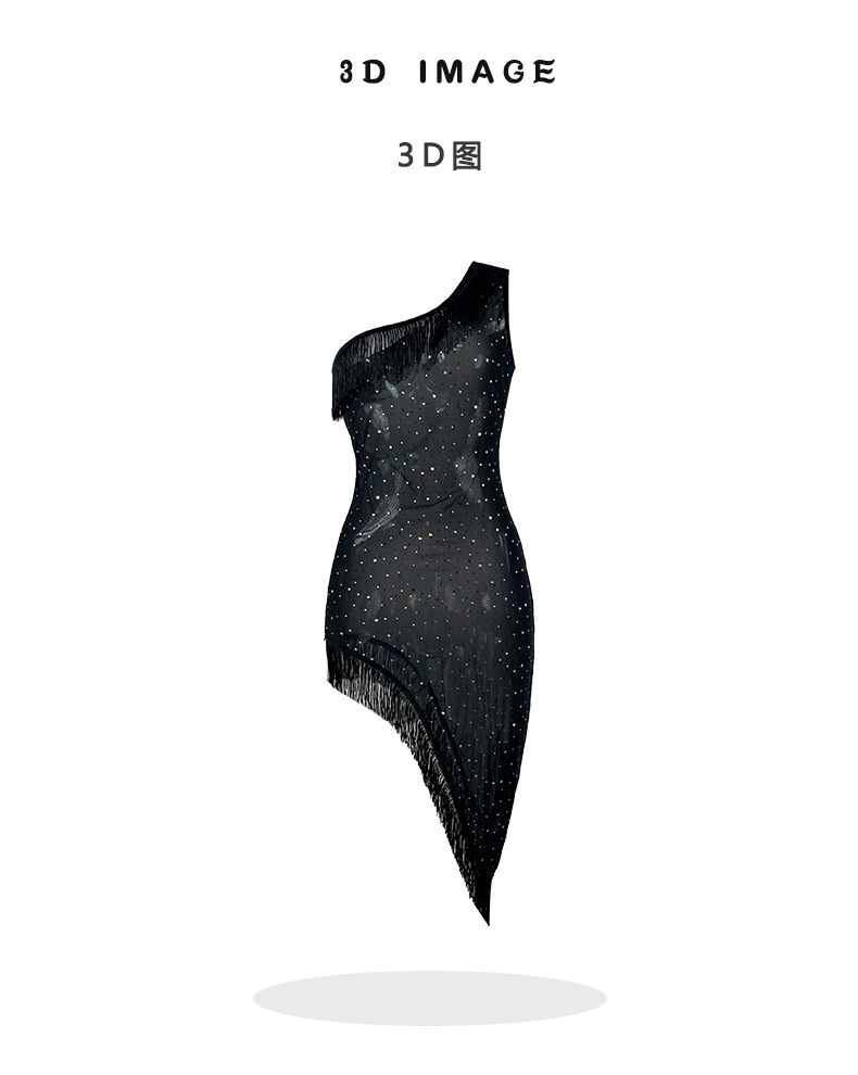 Feiyun Cross-border single-shoulder hot diamond mesh fabric seductive nightdress with irregular fringes and see-through, a sexy home wear for 736 pic 11