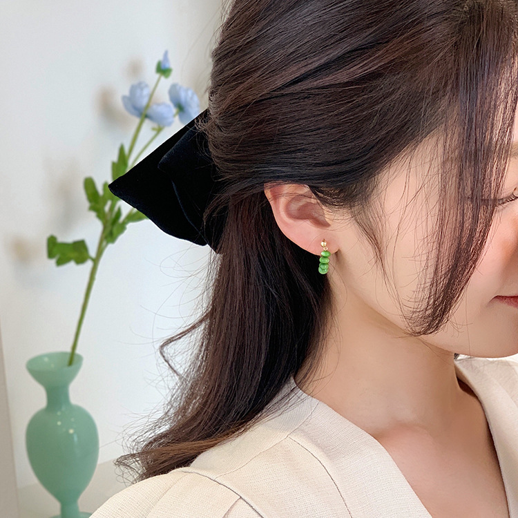 清新甜美风牛油果绿耳钉新款潮流耳饰女小众春夏百搭串珠耳针饰品详情7