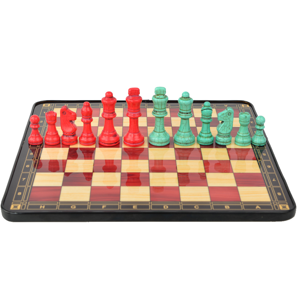 彩色石头棋子搭配高光亮面漆艺棋盘桌游国际象棋游戏玩具棋33CM详情1