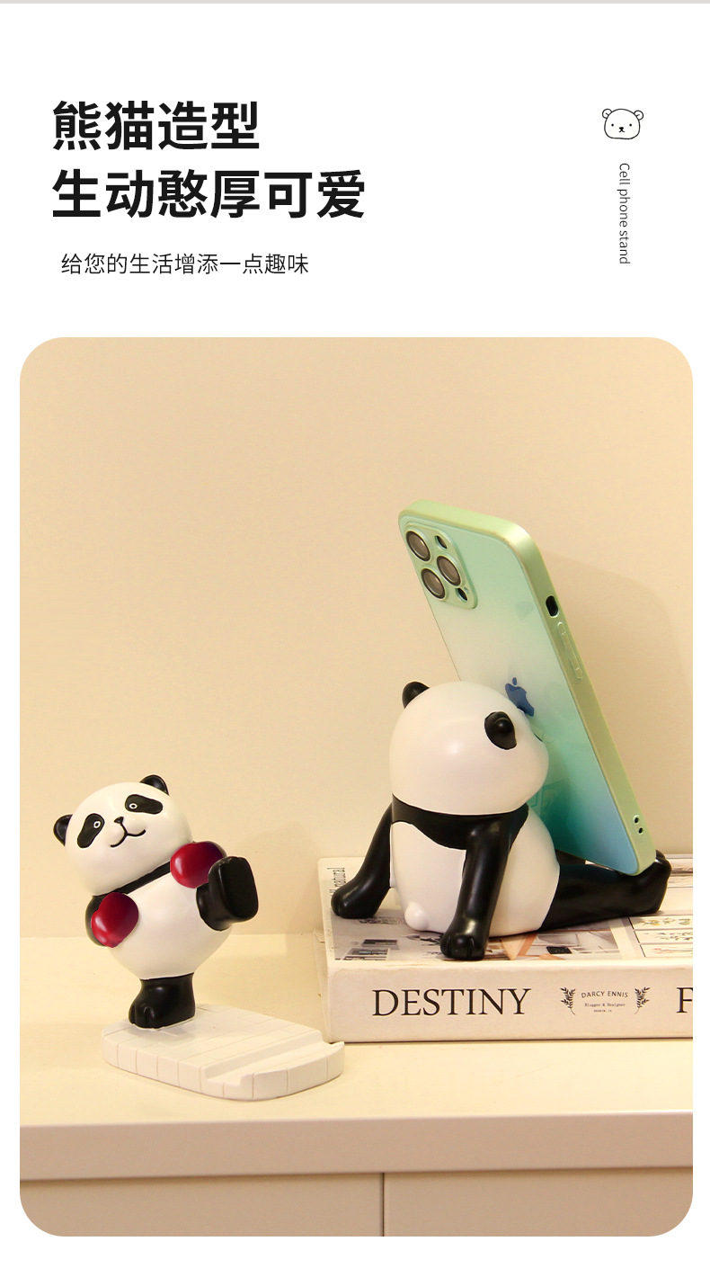 Resin handicrafts, panda phone stand ornaments, desktop office items, decorations, birthday gifts, cultural and creative gifts pic 3