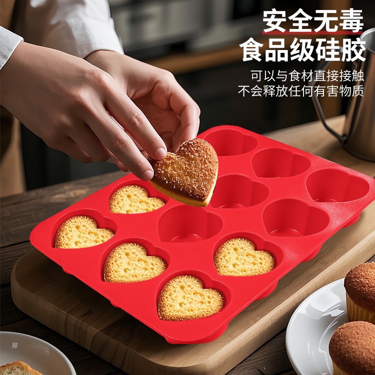 Baby accessories love mod nueva llegada 12 agujeros de silicona cake mold silicona de grado alimenticio 12/24 agujeros de amor cake baking mold pic 16