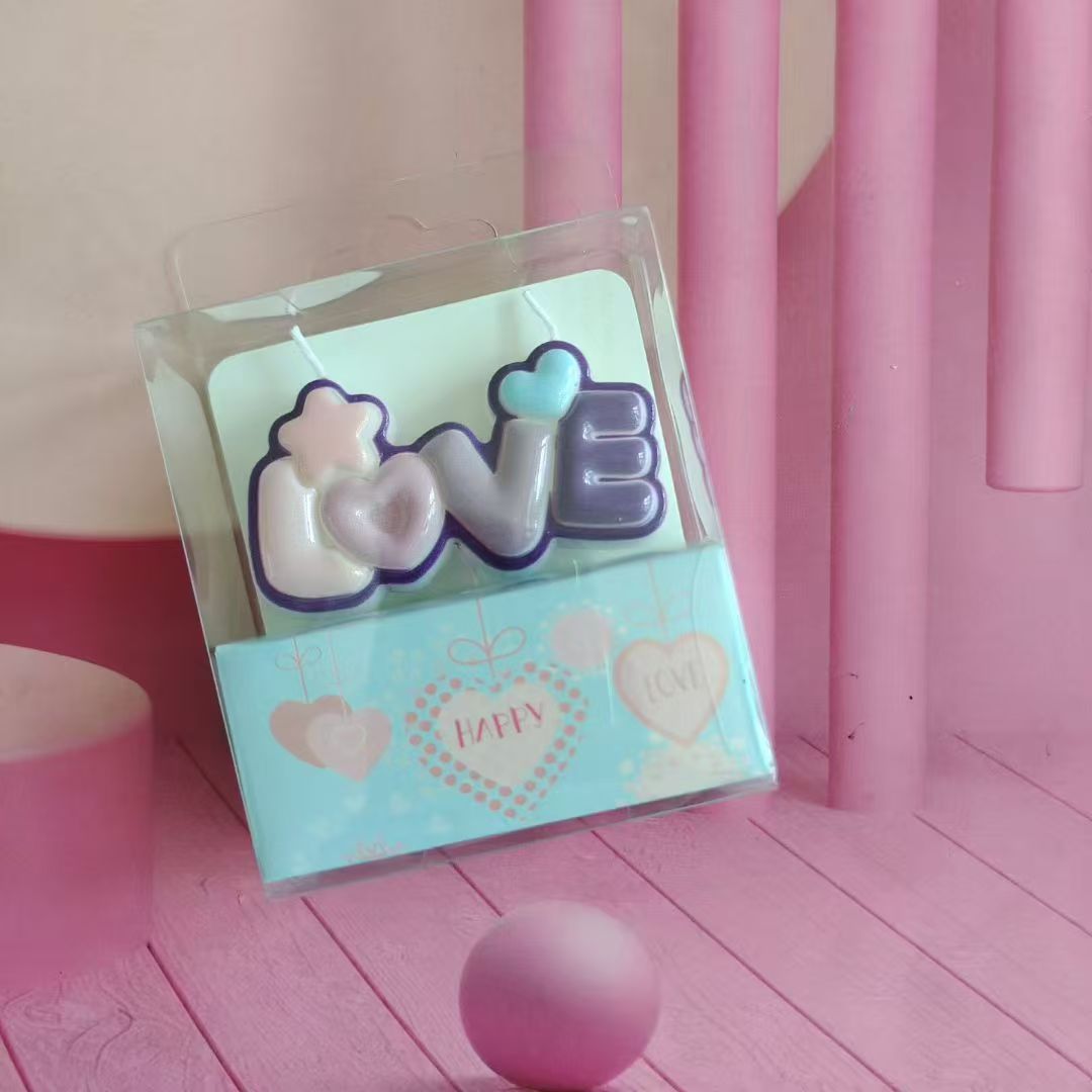 网红情人节彩色爱心love蜡烛蛋糕装饰摆件情侣表白纪念日甜品装扮详情8