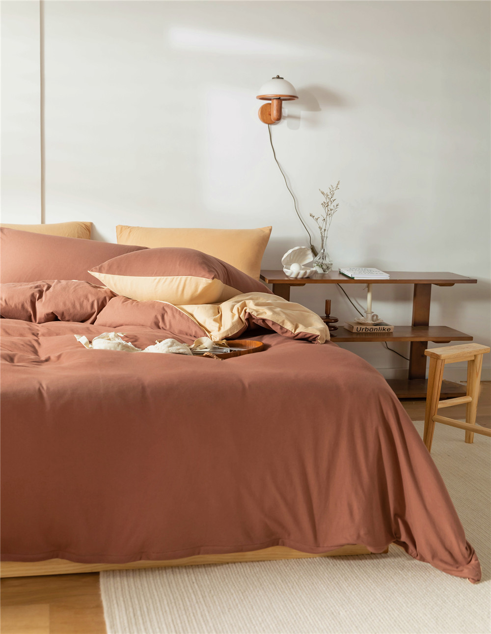 ins Japanese-style solid color all-cotton knitted cotton four-piece set, skin-friendly nude sleeping plain double-layer Indian cotton bed sheet pic 167