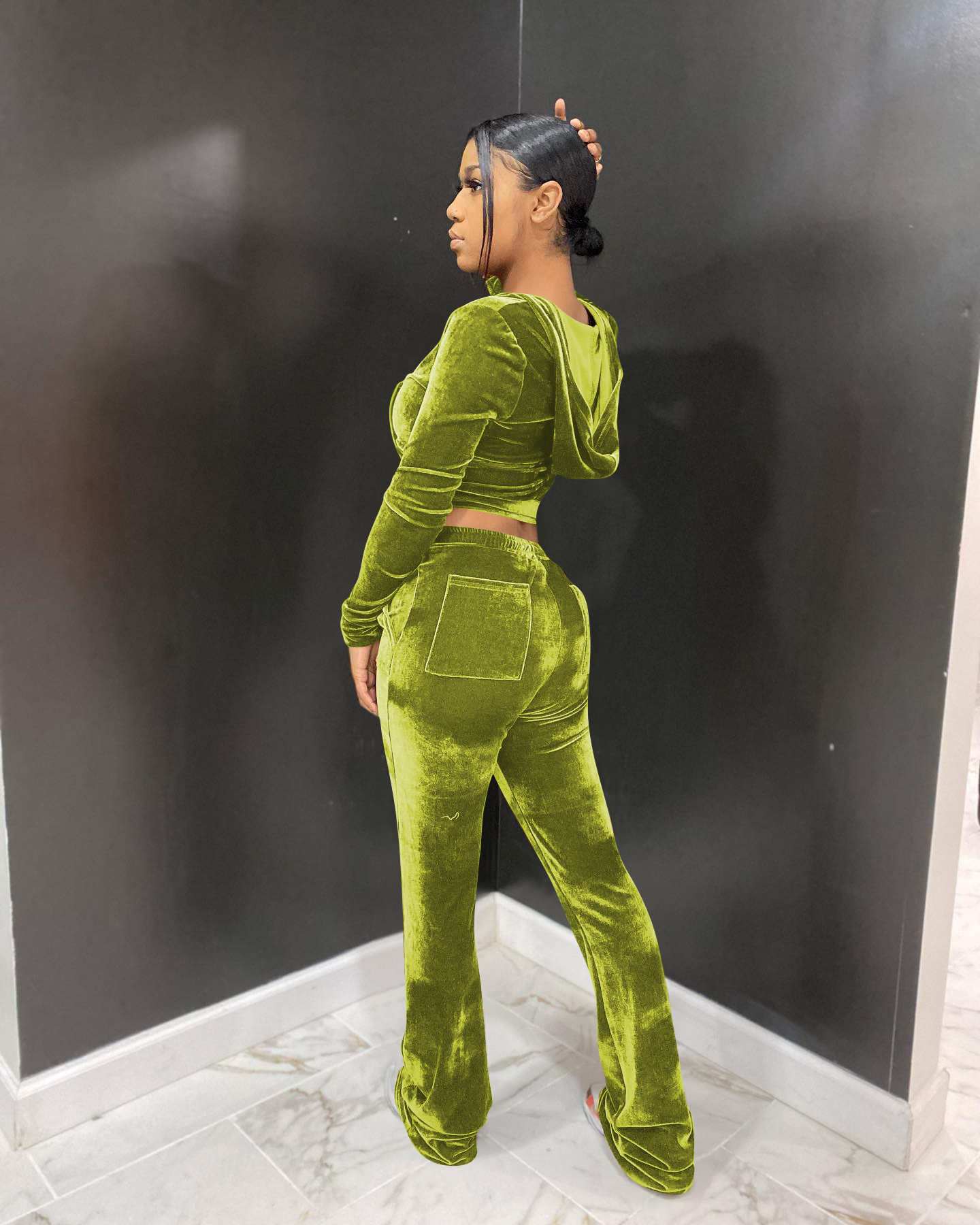 Solid color gold velvet wide-leg pants two-piece set pic 35