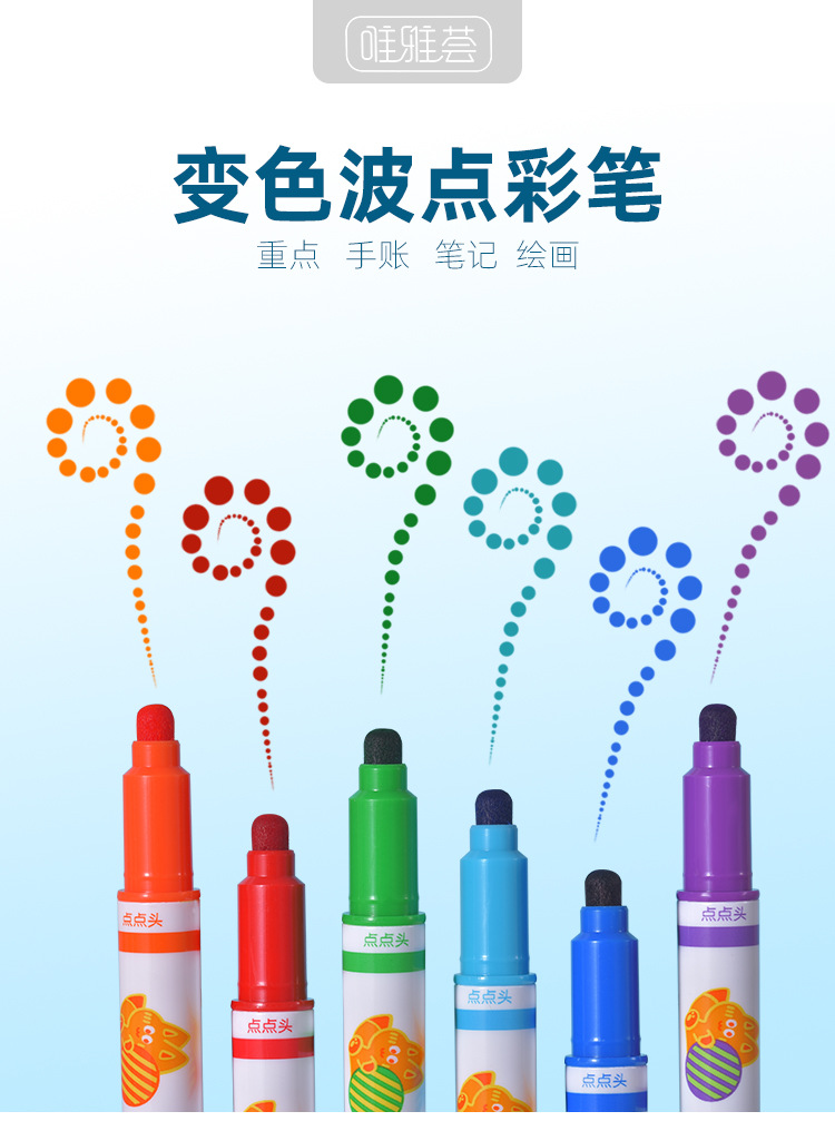Factory direct supply of Weiya Hui Polka Dot color-changing Highlighter 028 double-headed color-changing Highlighter Duck Painting Highlighter wholesale pic 2