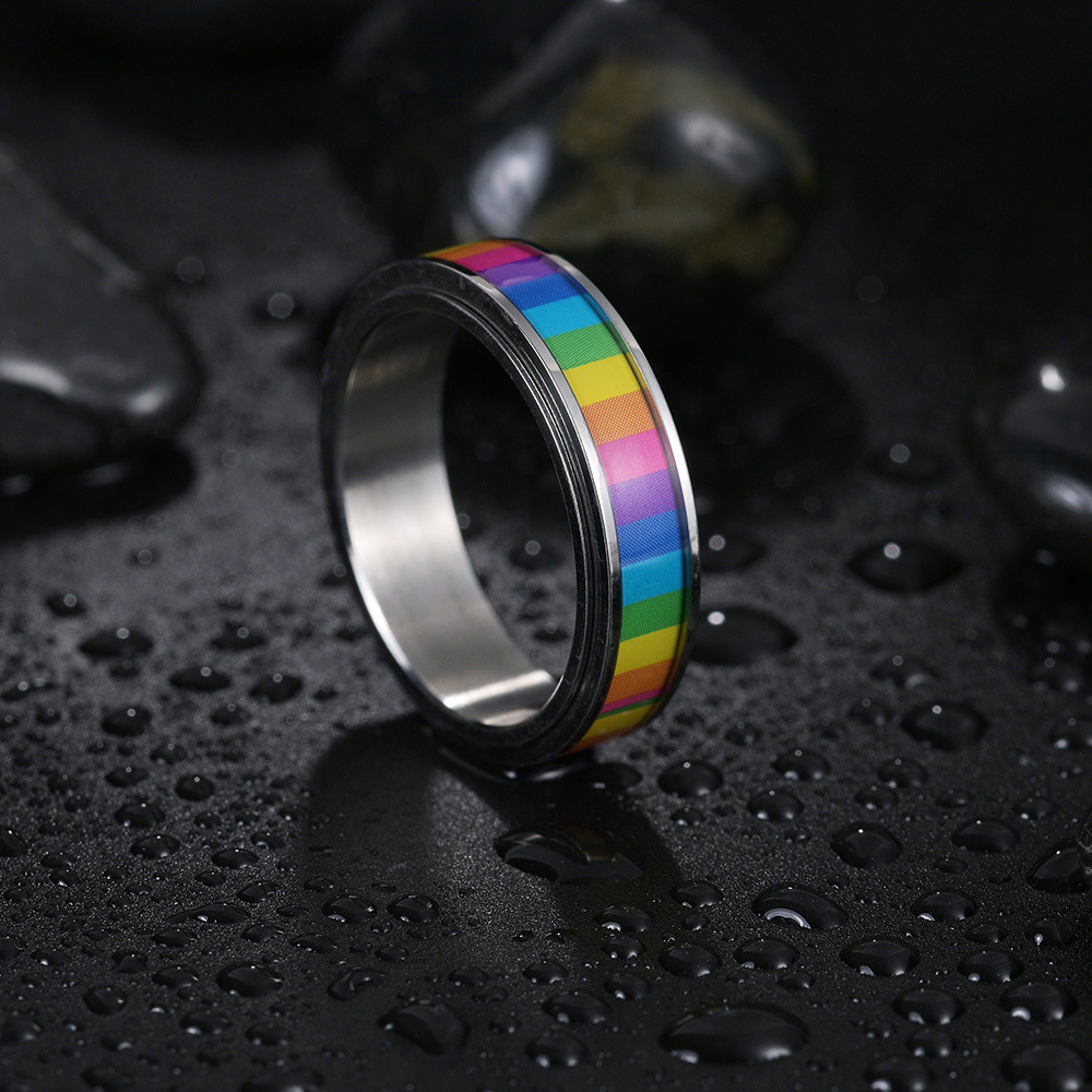 خواتم مصنوعة من الفولاذ غير القابل للصدأ، خواتم مصنوعة من الفولاذ غير القابل للصدأ، عبر قوس قزح عبر الحدود pic 5