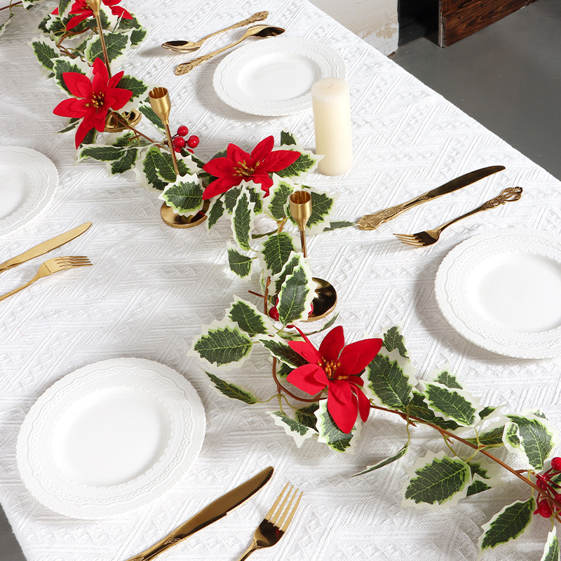 亚马逊新款仿真圣诞红果藤条松针藤蔓壁炉家居布置氛围装饰批发详情3