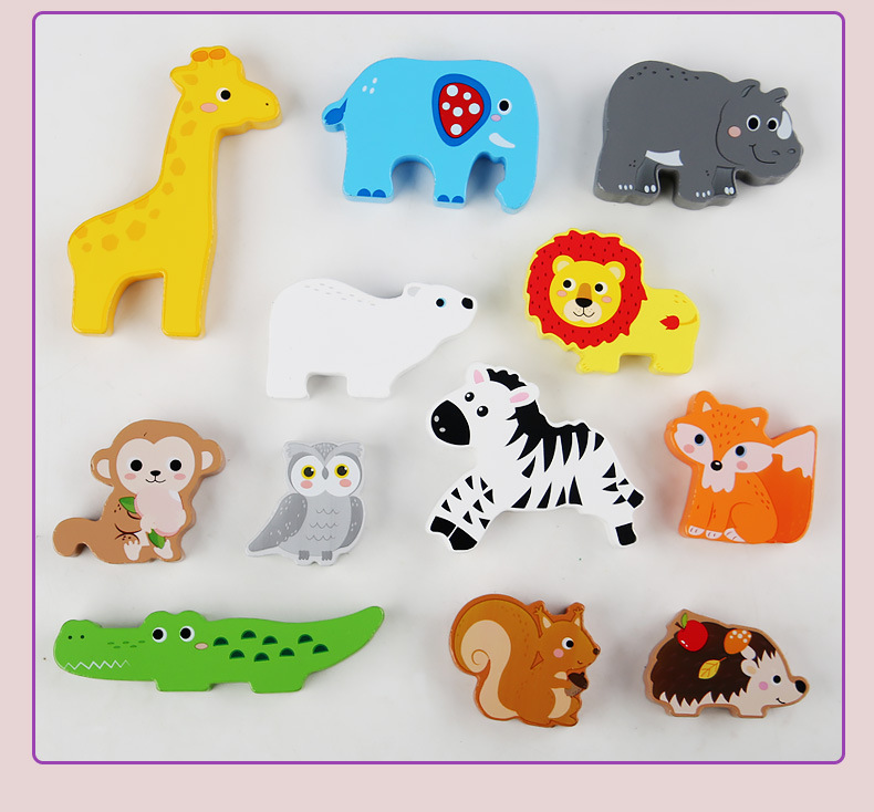 跨境儿童木制立体六边形拼图动物交通拼板积木早教益智启蒙玩具详情25