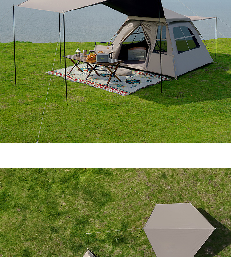 Black rubber tent and canopy two-in-one outdoor camping folding portable camping rainproof overnight, fully automatic for 3-4 people pic 9