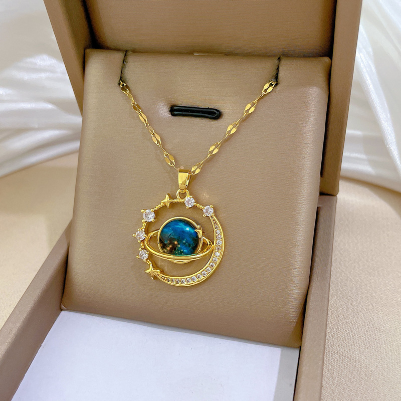 【钛钢】星空星球轻奢气质华丽满钻项链女百搭锁骨链钛钢链条详情7