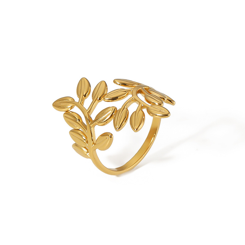 Cross-border simple ins style leaf geometric hollowed-out flower 18k gold-plated serpentine high-end multi-layer titanium steel ring for women pic 21