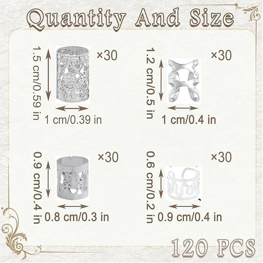 120PCS Amazon Cross-border Set Wig Accessory Braid Hair Accessory Gold and Silver dreadlock Hair Extension Ring set pic 3