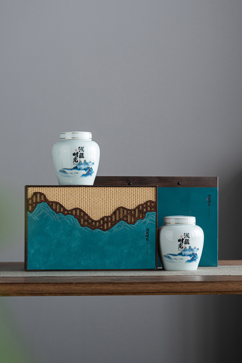 复古风潜藏时光陶瓷双罐茶叶包装盒礼盒红茶绿茶龙井大红袍金骏眉详情5