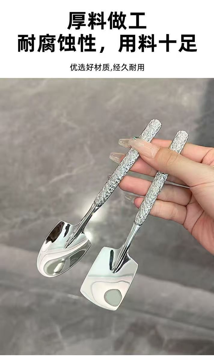 新款铁锹勺子不锈钢跨境爆款升级西瓜勺锤纹雪糕勺沙冰尖勺高颜值详情1