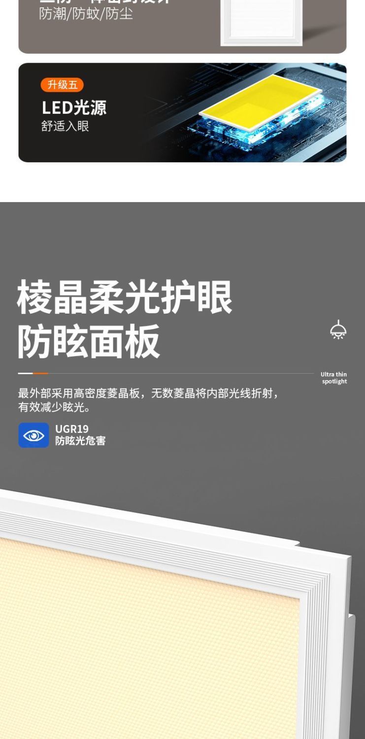 集成吊顶led灯厨房卫生间菱晶灯300X600吸顶灯扣板嵌入式平板灯详情3