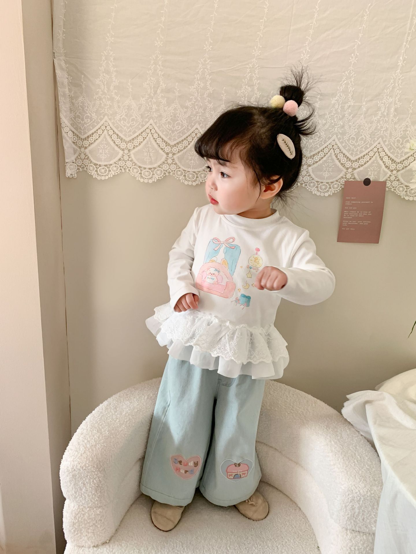 Caña pear niño niña traje primavera 2026 nuevo estilo niños korean manga larga camiseta jeans mujer bebé ropa pic 29