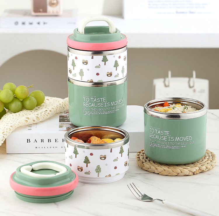 马卡龙色便携手提不锈钢迷你两层保温饭盒桶密封便携可爱学生餐盒详情3