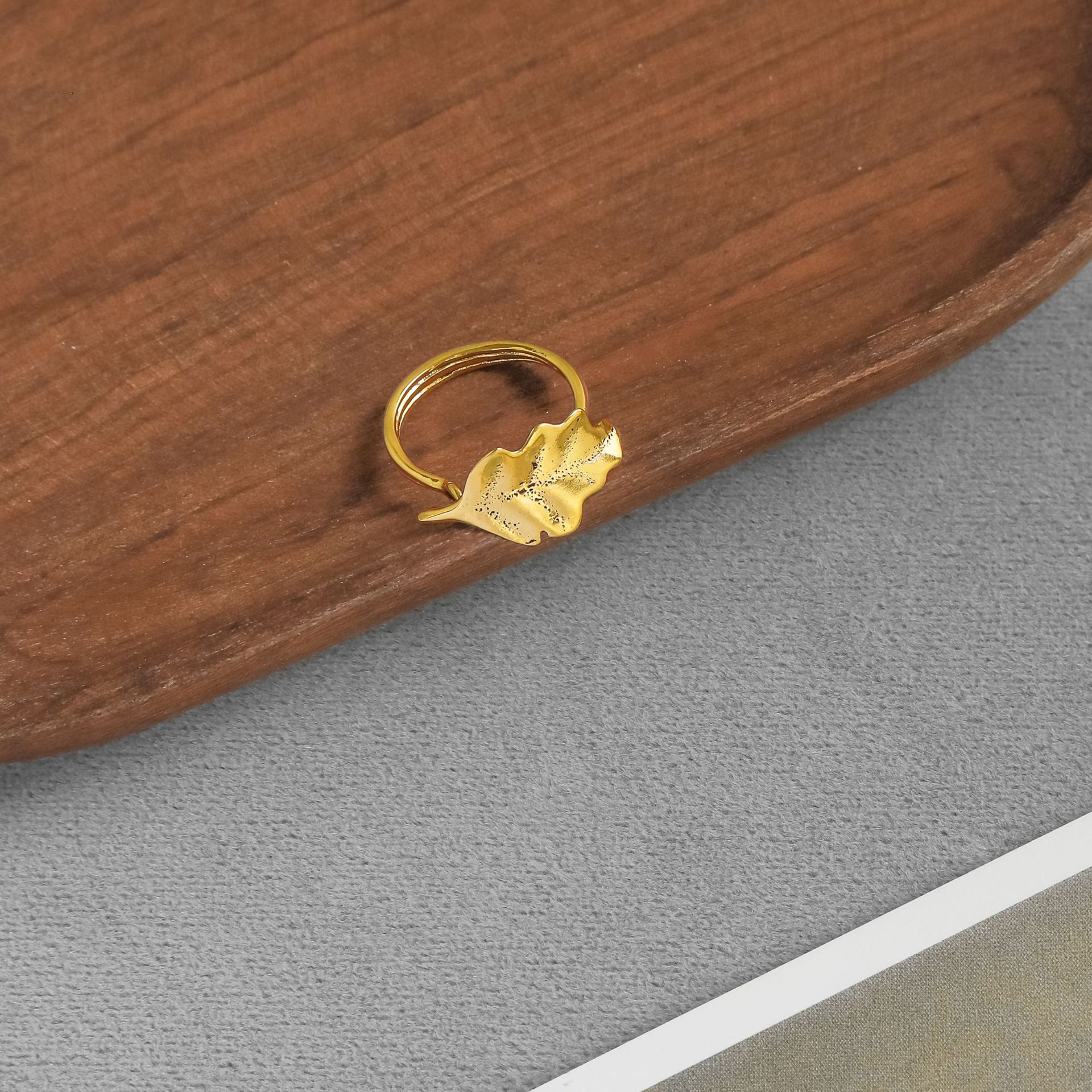 LEMA*家金面具系列树叶戒指 限定款美式复古做旧简约小众叶子戒指详情8