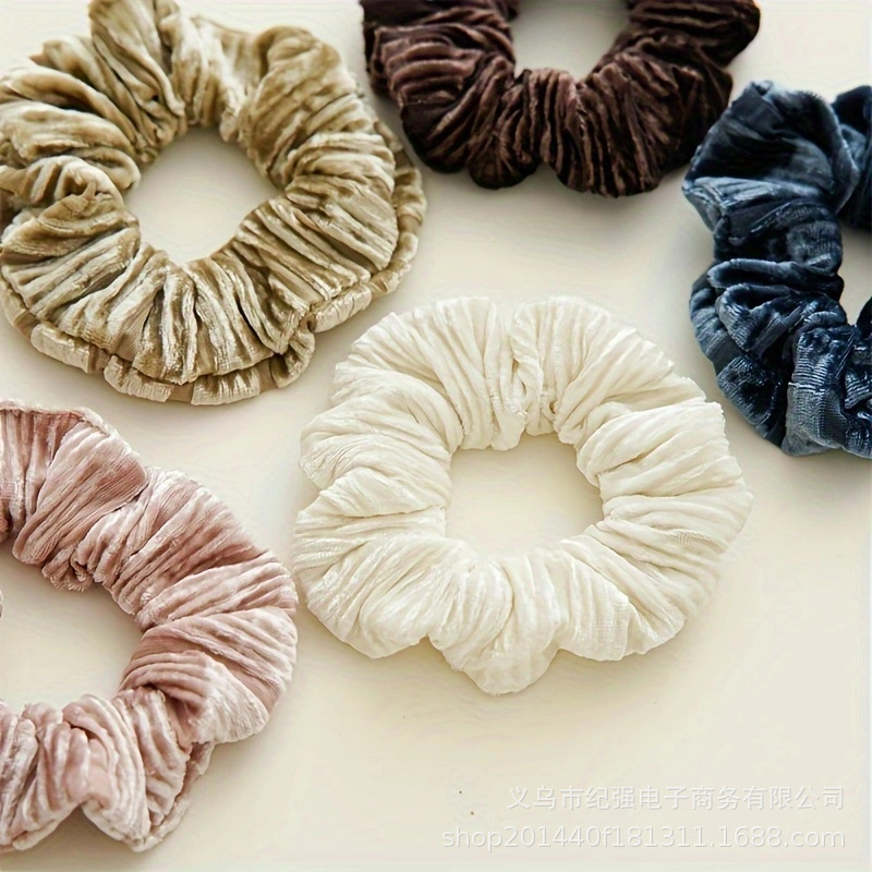 Autumn and winter velvet art large intestine hair band, pleated high-elasticity plush simple hair tie, versatile hair band pic 5