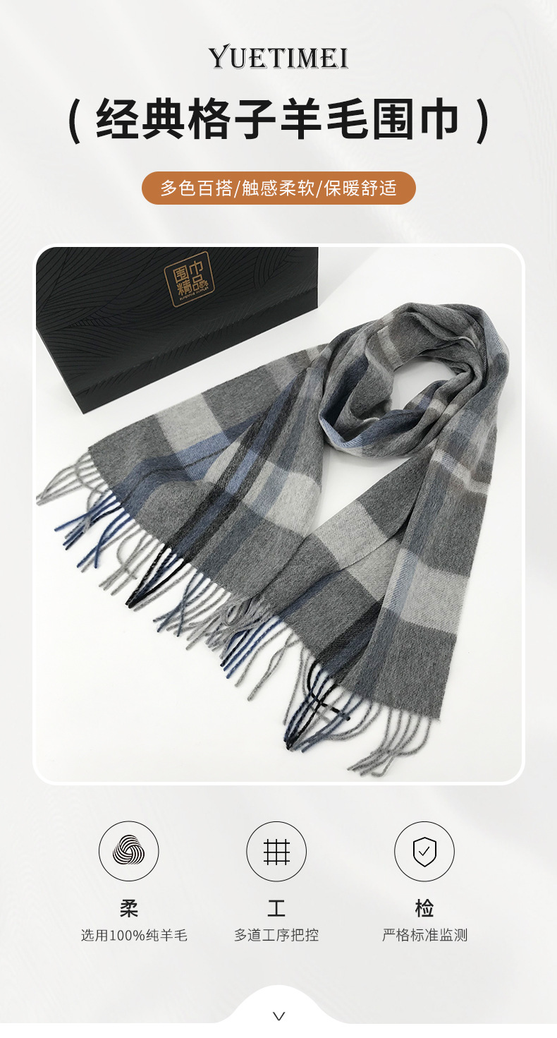 New checkered wool scarf for women, a high-end and fashionable look for autumn and winter. Thickened and warm tassel long scarves for couples, wholesale pic 3